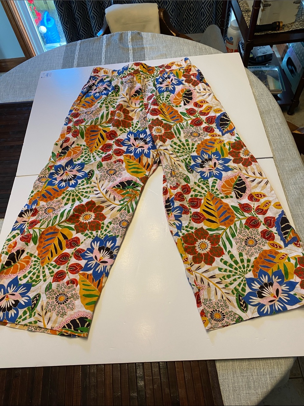 C&C California Multicolor Floral Wide-Leg Pants — Blue, Orange, Green, Red